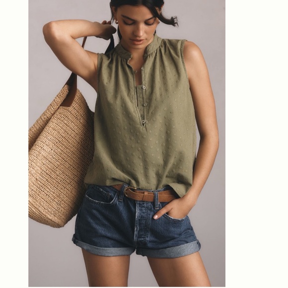 NWT Anthropologie Cloth & Stone Cotton Textured Henley Tank L - Picture 1 of 8